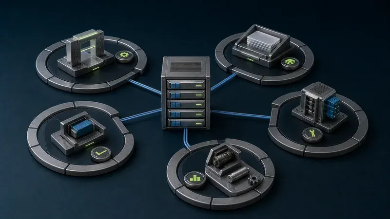 Separate machine sites organized around a shared service record