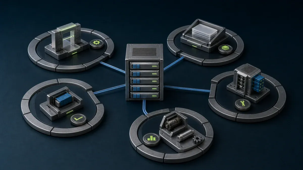 Machine sites linked to a shared installed-base record while remaining separate