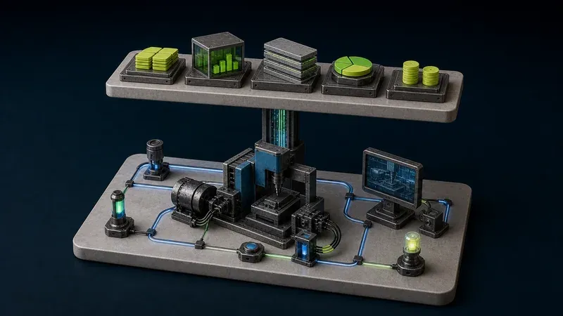 SCADA control below and MES production context above, joined by an integration spine