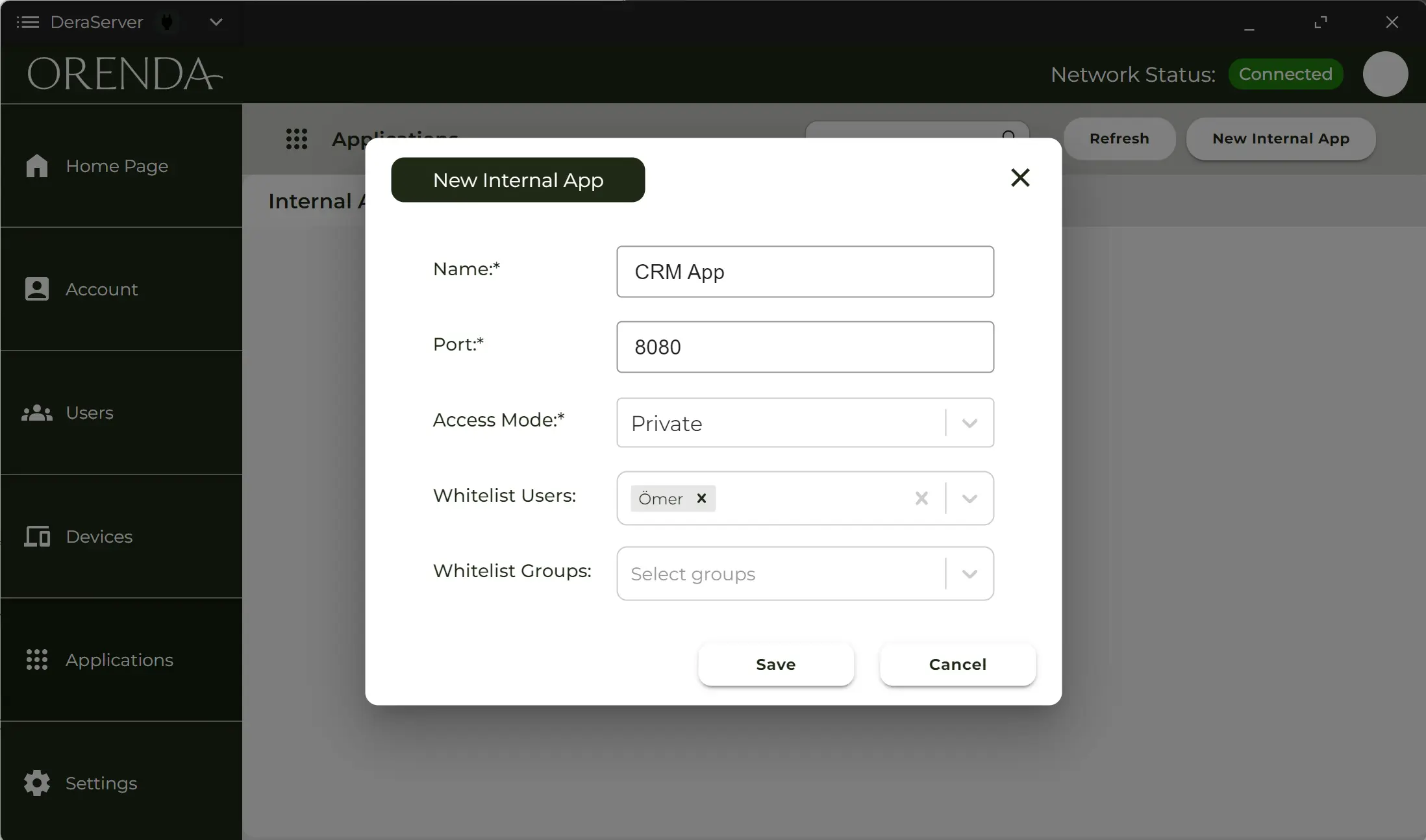 Orenda Connect published apps screen