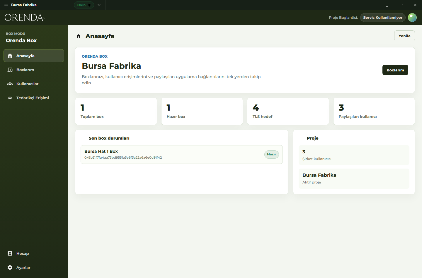 Orenda Connect project home showing customer-authorized resources